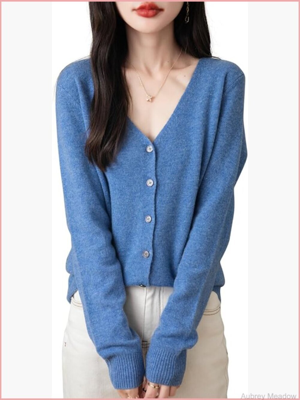 100% Merino Wool V Neck Cardigan Sweater Lightweight Knit Long Sleeve
